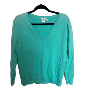 VINEYARD vines cotton blend aqua blue v neck sweater
